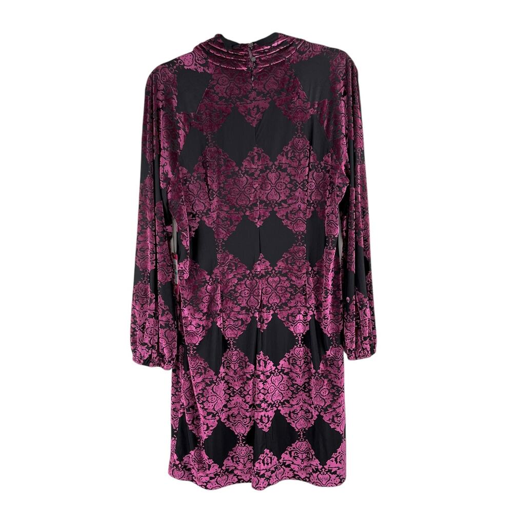 Vince Camuto Magenta Burnout Velvet Mock Neck Balloon Sleeve Mini Dress 16 NWT - Picture 3 of 14